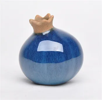 Pomegranate shape blue color rustic style small home decor ceramic flower vases for weddings