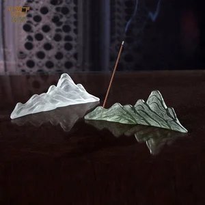 Asian Zen Life Crystal Handmade Craft Glass Desk Tea Table Decor Accessory Moutain Rack Incense Holder