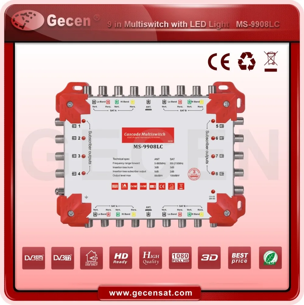 Cascade 9X8 9*9*8 Satellite Multiswitch with LED 9 Inputs 8 Outputs MS-9908LC