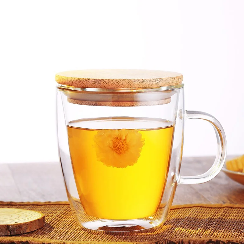 Lot de 4 tasses à café en verre à double paroi avec couvercles en silicone – Tasse