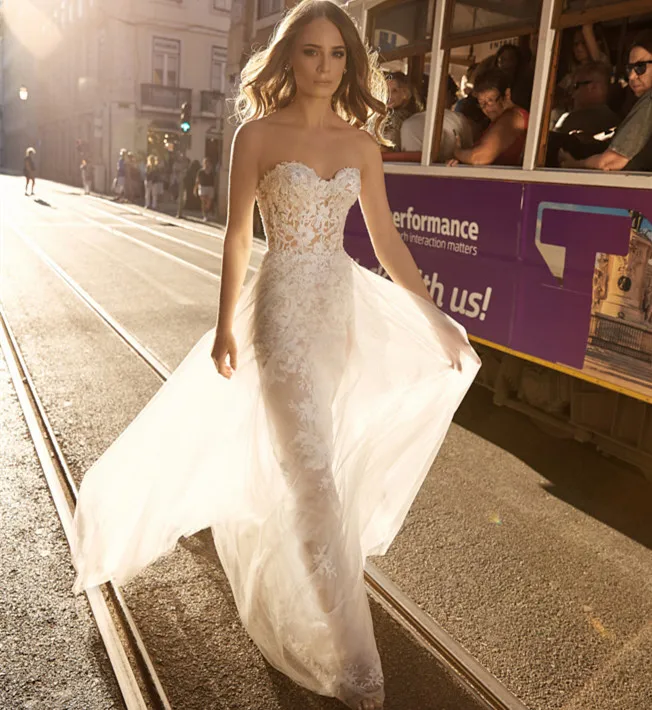 strapless bohemian wedding dress Boho Lace Bodice Sweetheart Wedding Dresses, Rustic Bridal Gown, MW548