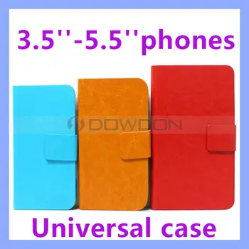 Universal Leather Wallet Flip Case Cover With Suction Cup for 3.5''-5.5''Phones