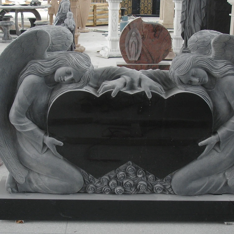 Chinese Shanxi Black Heart Granite Angel Blank Headstone Design for Grave