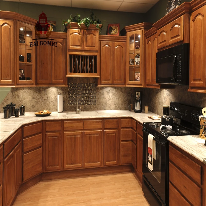 Customized Cupboards Soild Wood Kitchen With Precut Granite