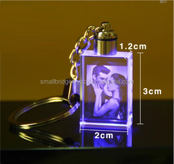 Customized New Design Glass Keychain Led Crystal Keychain For Wedding Return Gifts