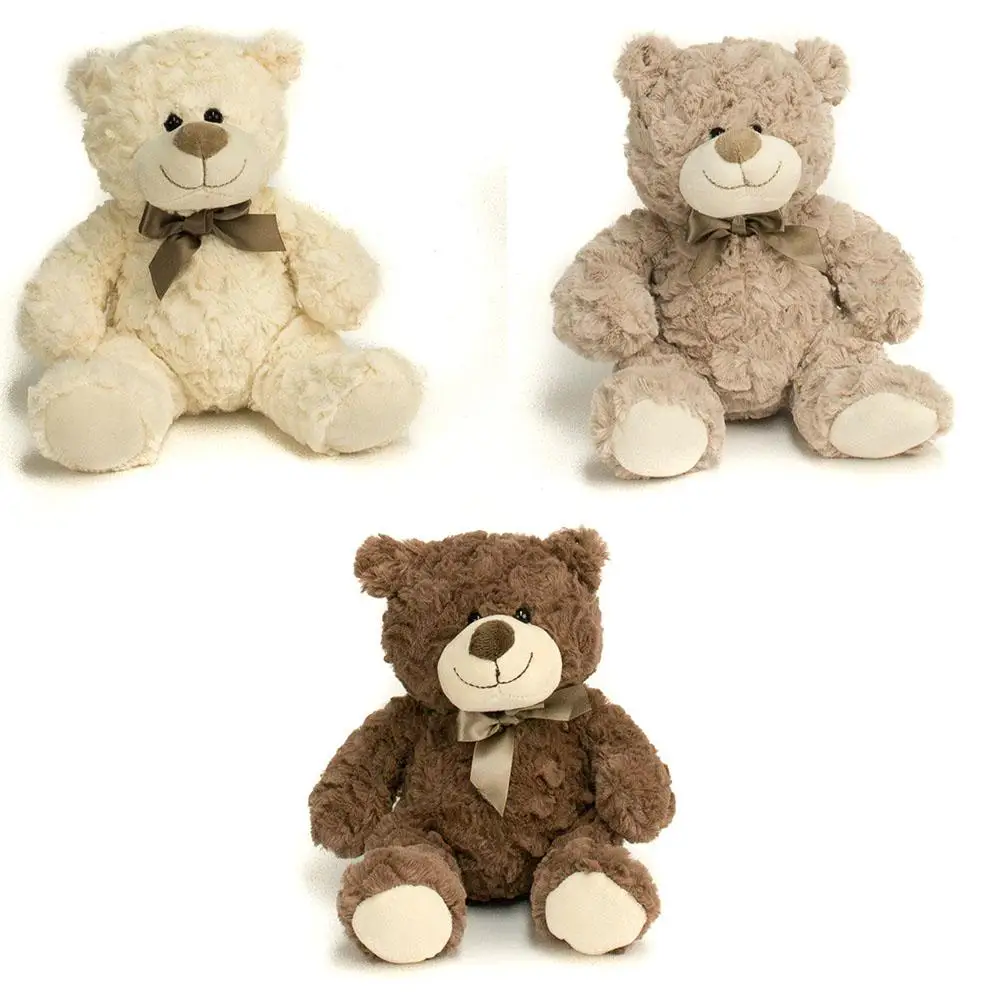 high quality sitting plush teddy bear with ribbon brown beige