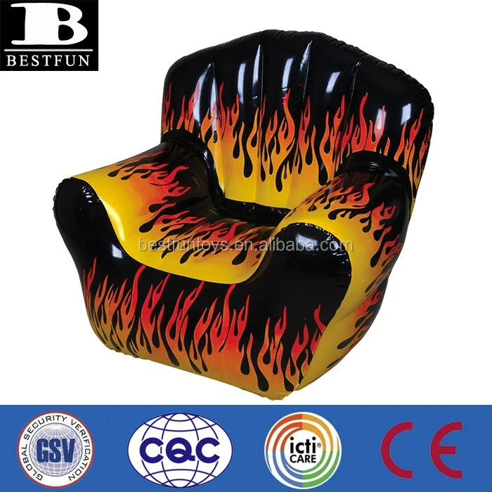 China Factory Durable PVC Inflatable Flame Chair Vinyl Portable Plastic Blow up air Armchair Single Living Room Sofa Furniture