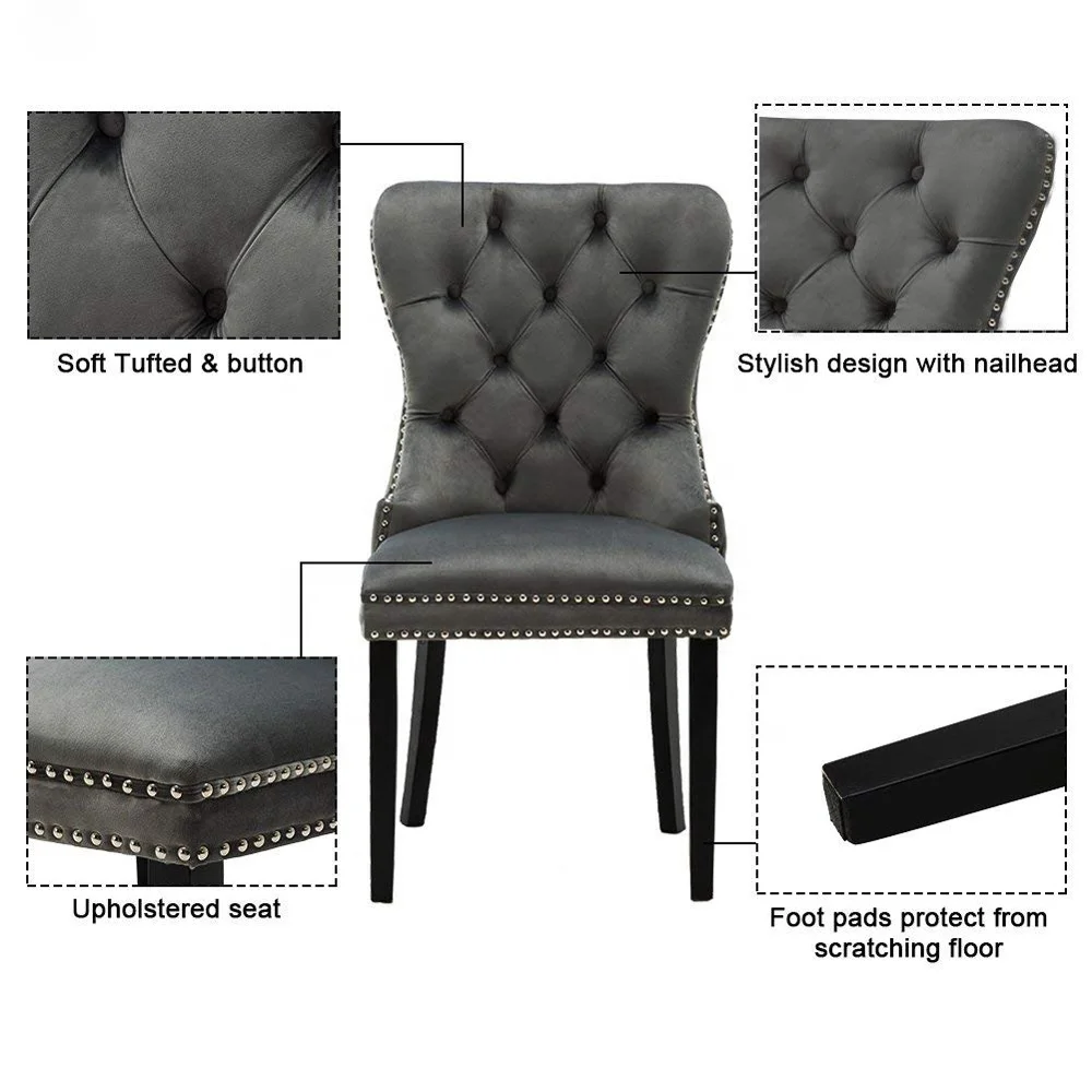 American Style Luxury Velvet Button Tufted Dining Room Chair With Ring Back