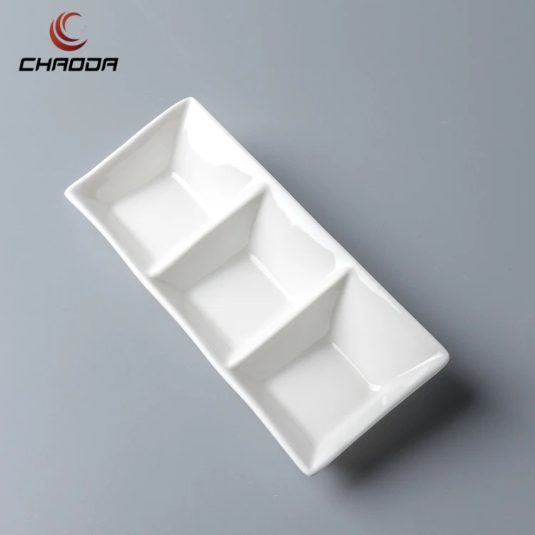 Sauce Dish 3 Compartment Divided Dipping Sauce Bowls Ceramic Divided Plates Buy Rectangular