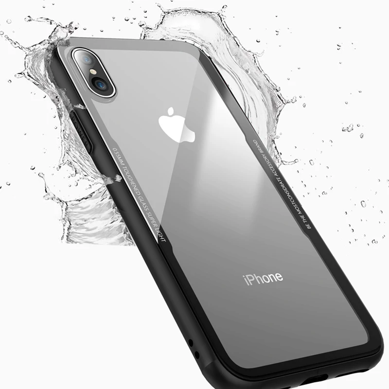 Bingou Luxury Clear Tempered Glass Back Cover Case Soft Tpu Bumper Waterproof Phone Case For 3113