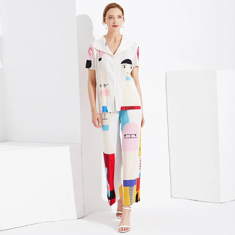 Весенне-Летний Новый дизайн с коротким рукавом Женские Складки офисные повседневные брюки костюмы