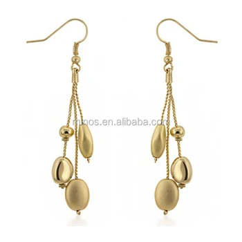 Golden Bead Drops 14k Gold Plated Drop Earrings, Wholesale Fashion Jewelry To Women