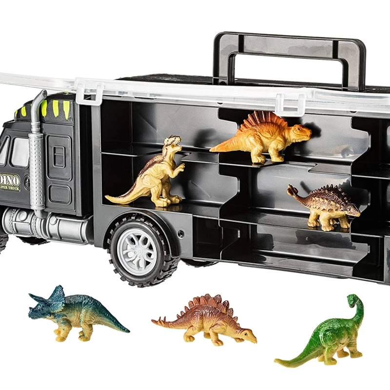 6つのミニプラスチック恐竜を備えた恐竜輸送車キャリアトラックSTEM