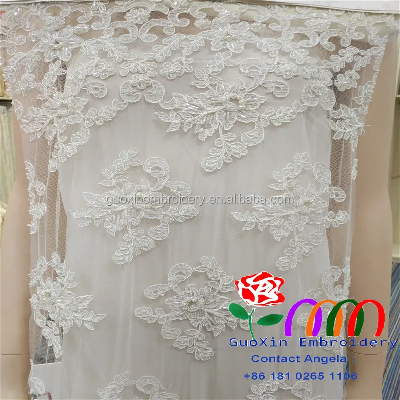 広州guoxinオフホワイトの刺繍レース生地の色 ビーズのレースのダンテル ウェディングドレス用の白いレース生地のファッション Buy オフホワイト刺繍生地 ビーズレースdantel ファッションオフホワイトのレースの生地ウェディングドレス Product On Alibaba Com