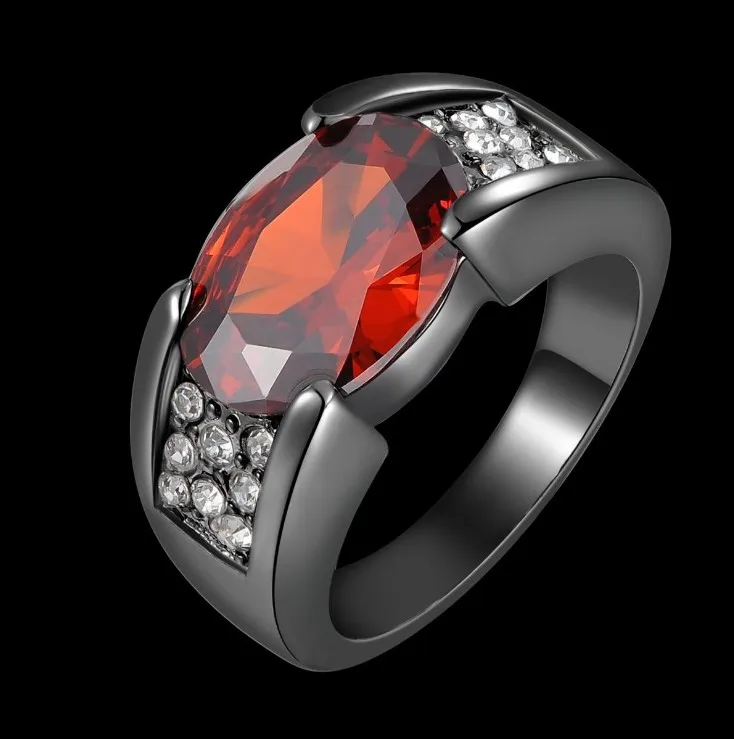 Hot Sell Black Gun Gold Ring With Ruby Inlaid Ring Party Wedding Ring for Men and Women