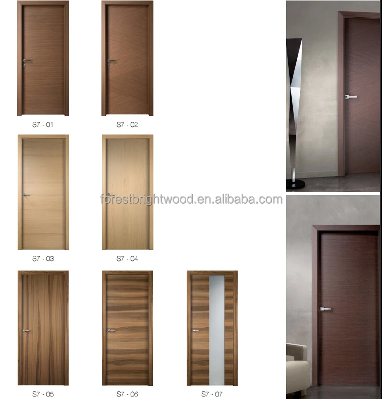 Modern Ebony Walnut Flush MDF Doors for Interiors Waterproof Wooden Internal Doors for Living Room Bedroom Villa Apartment
