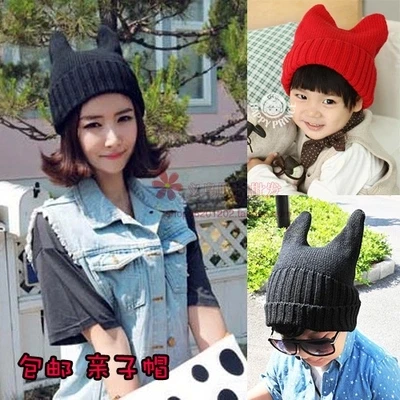 Women horn hat autumn and winter male female child baby child of the devil horn cap