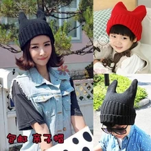 Women horn hat autumn and winter male female child baby child of the devil horn cap yarn parent-child hat
