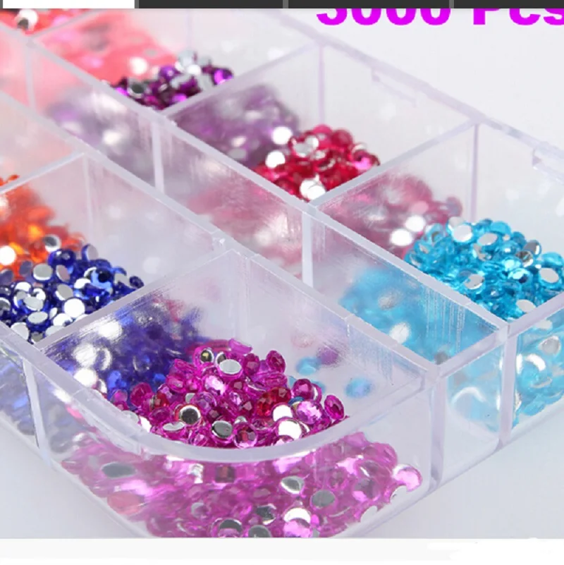 2500Pcs Round Nail Art Rhinestones Glitter Decoration Mixed 12 Colors in Case pegatinas unas pochoir nail
