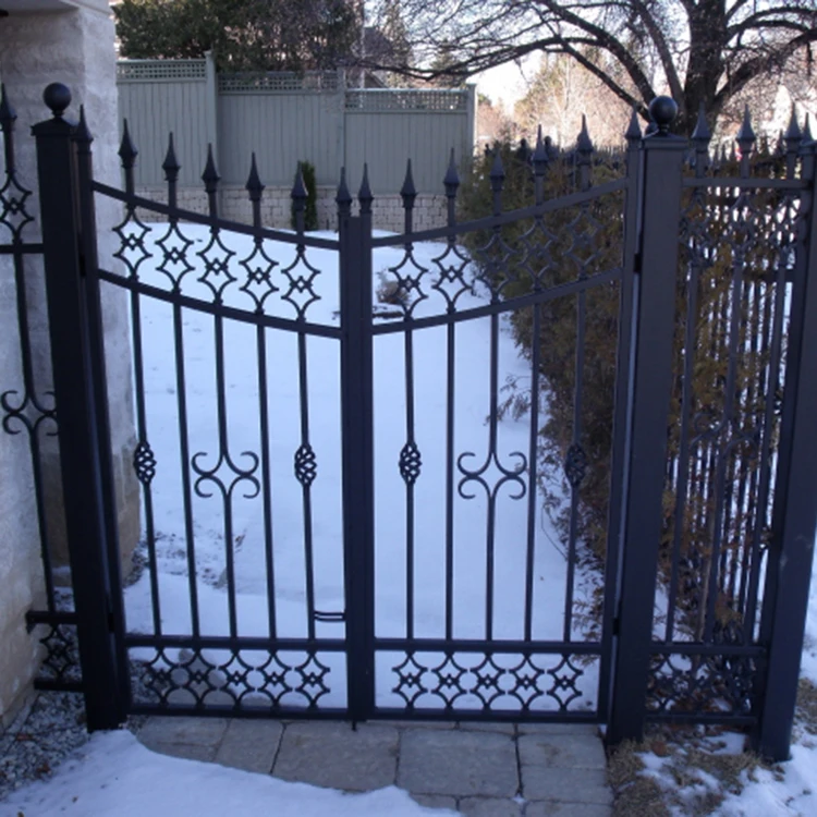 Customized Arch Swing-Open Style Wood Frame Wrought Iron Main Gate Designs Hot Dip Galvanized Zinc Nature Fence Trellis Metal
