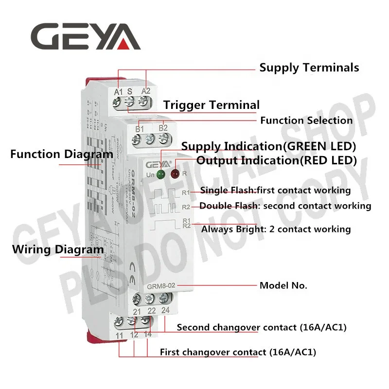 GEYA GRM8 Din Rail Modular Electronic Step Relay 12V Single Pulse Latching Relay
