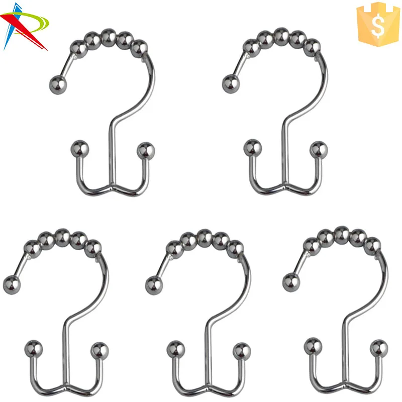 Stainless Steel Shower Hooks Brass Bead Bathroom Shower Curtain Ring