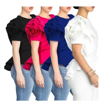 SAL0174 china manufacturer plain color fashion ruffle design summer beautiful lady blouse & top