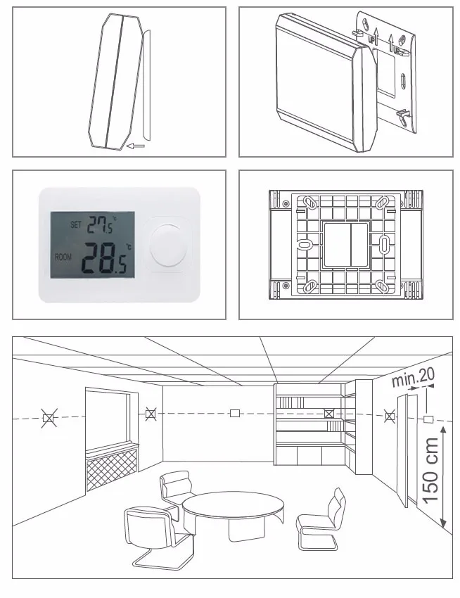 Weekly Programmable Wall Mounted Gas Boiler RF Wireless LCD Display Room Thermostat