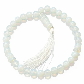 Women's Yoga Bracelet,Mala Prayer Beads Bracelet, 8mm White jade bead bangle with tassel