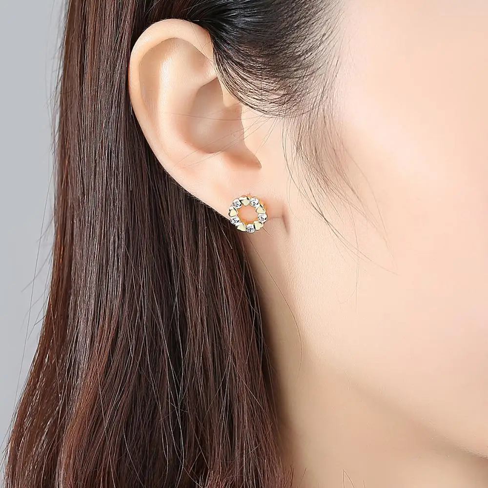LUOTEEMI Classic Round Circle CZ Heart Halo Earrings Fashion Zircon Earring Jewelry Small Ear Studs