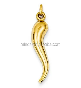 14K Yellow Gold Large Classic Cornicello Italian Horn Charm