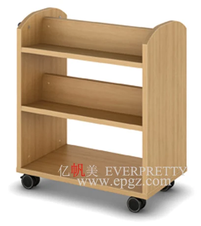 Wooden Shelf Library Furniture Book Shop Moving Trolley