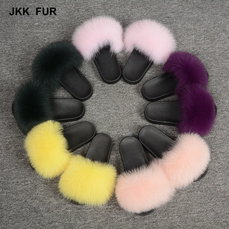 Rose Red-Real Mink Fur +Fox Fur Slides Slippers Sandals Indoor Ourdoor Shoes
