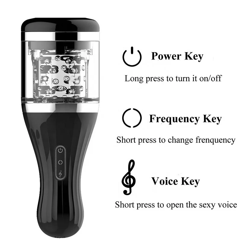 7 Speed 360 Degree Rotation Voice Male Masturbator Crystal Silicone Wet Pussy