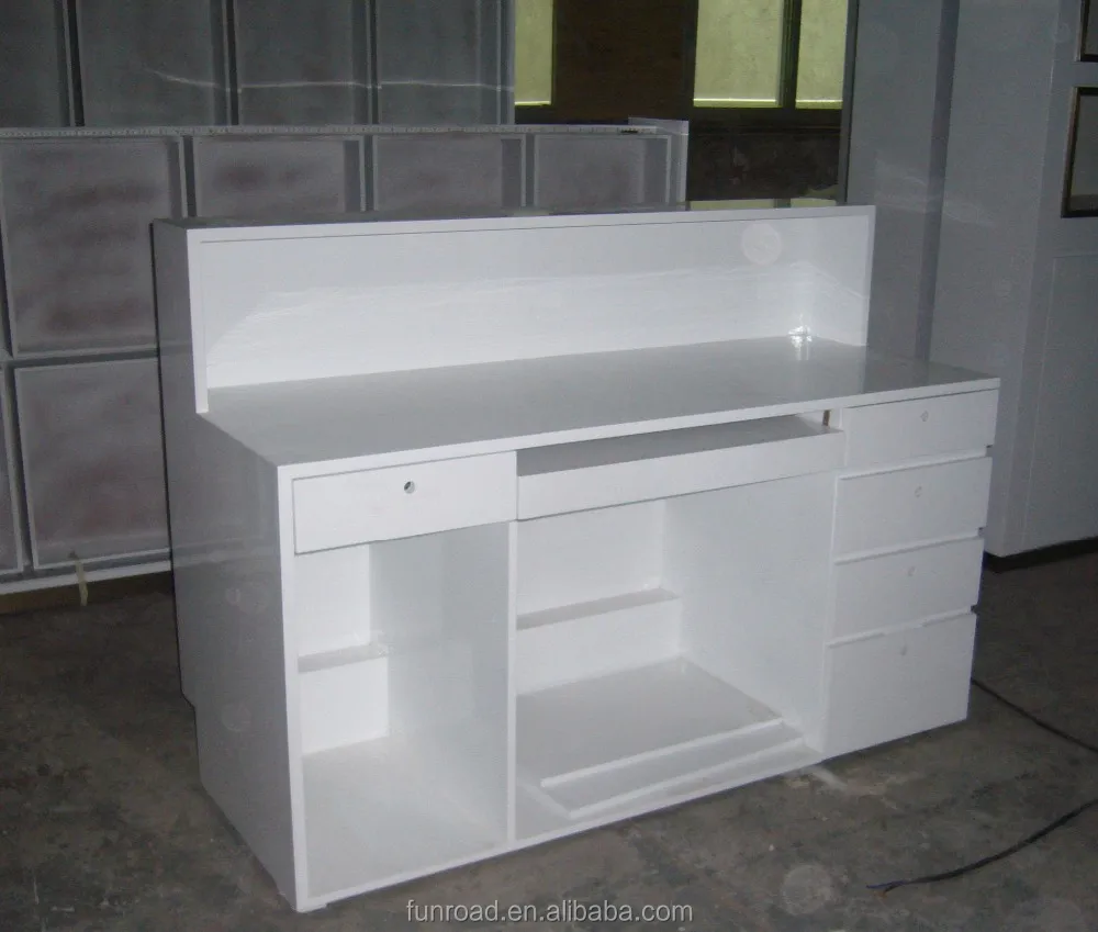 Factory Customized White Gloss Painted MDF Shop Cash Counter and Checkout Counter