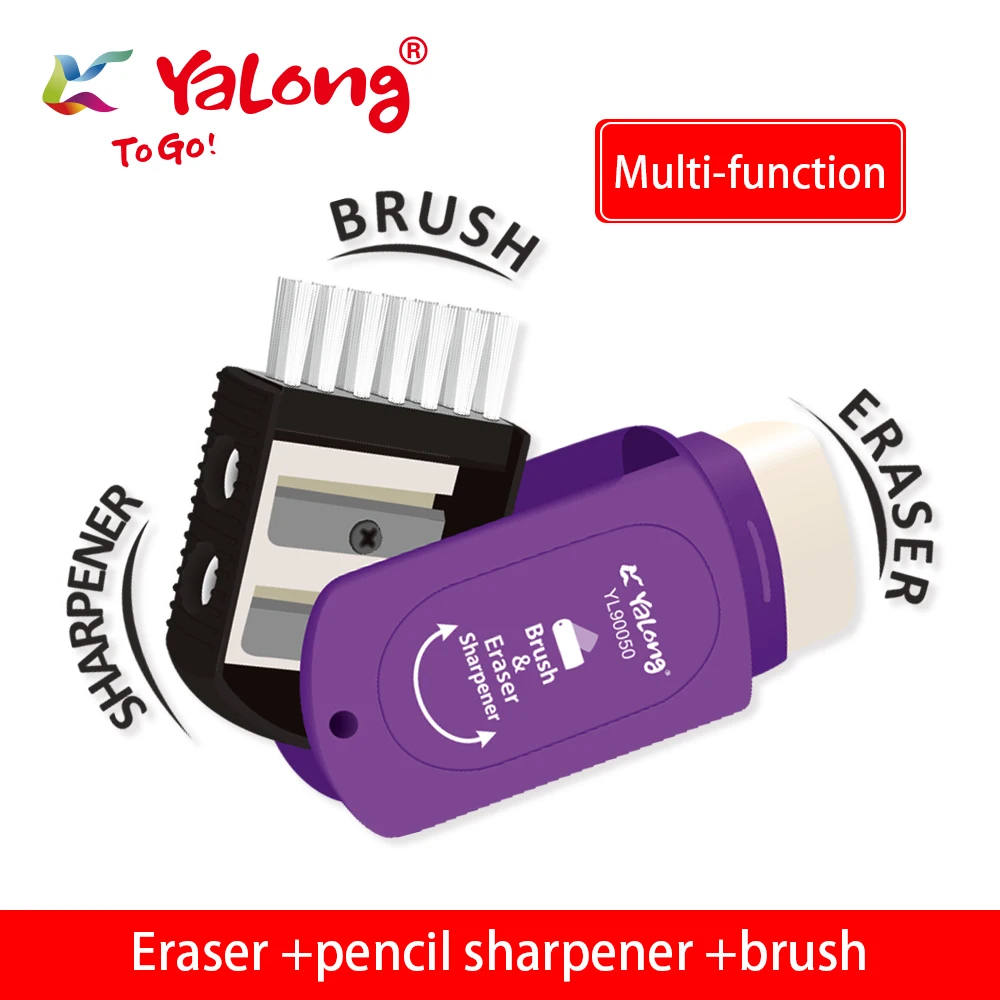 yl90050 high quality TPR student eraser with brush and pencil sharpener Yalong brand rotate erasers