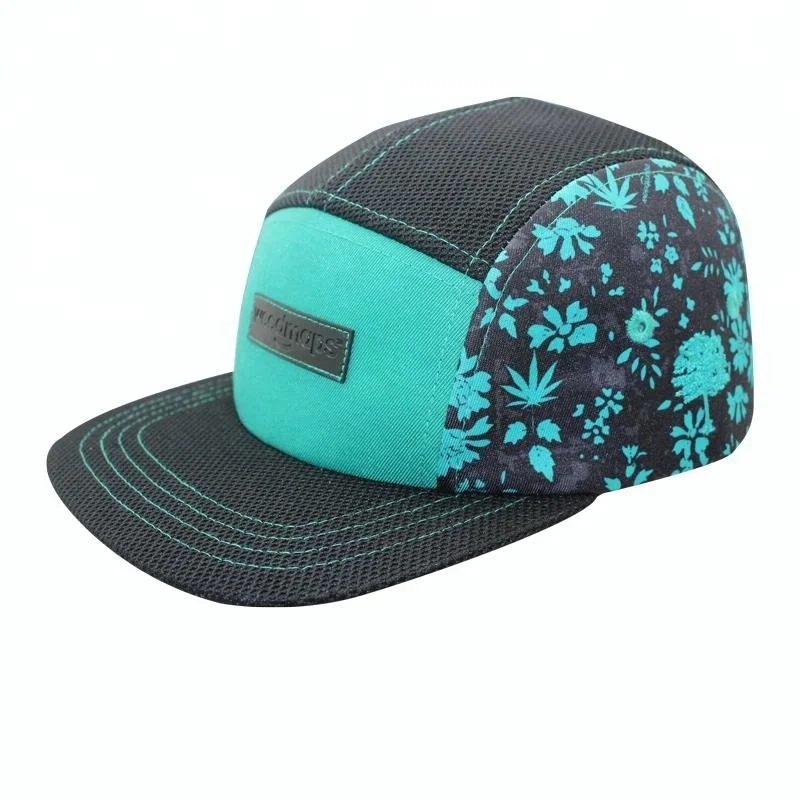 Promotional printed flat brim 5 panel snapback cap