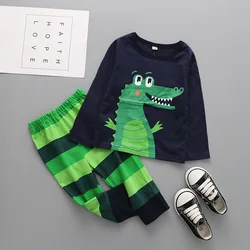 Модная детская пижама из 2018 хлопка с длинным рукавом и мультяшным рисунком на возраст 2-6 лет