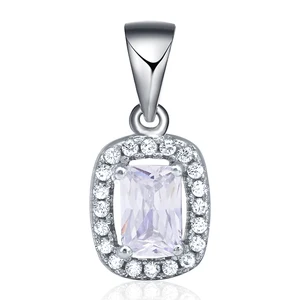 POLIVA Classic Women's Sterling Silver 925 Square Big Stone Cubic Zirconia Pendants with Diamond Birthstone and White Zircon