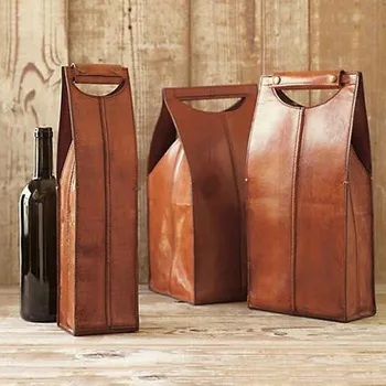 Genuine leather wine bottle carrier bags