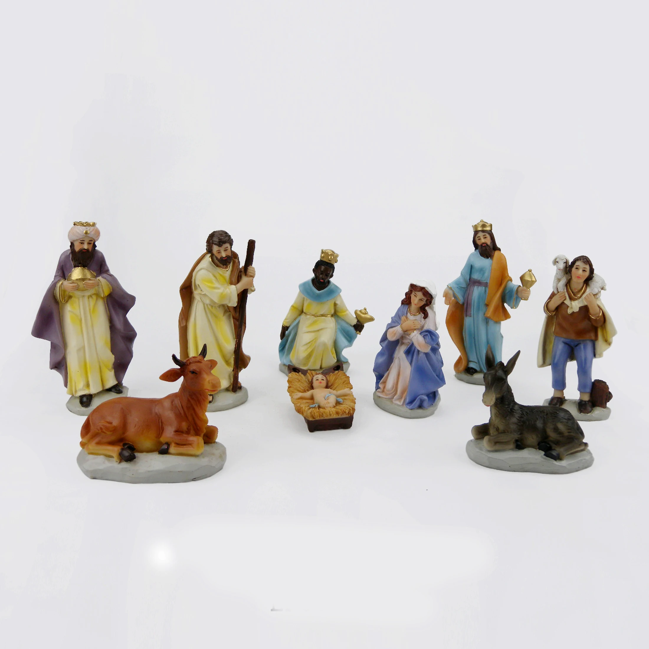 9pc Christmas Nativity Scene Set in Pastel Coloured Polyresin 