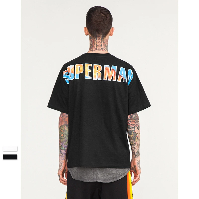 2019 OEM ODM Custom Oversize Drop Shoulder T Shirt Men with Superman Printing