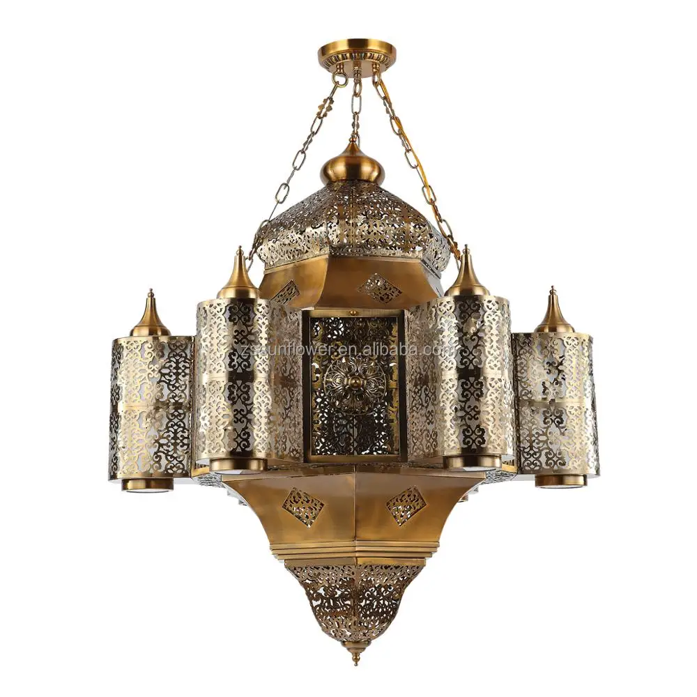 Arabian Iron Chandelier Antique Brass Color Islam Pendant Lighting with LED Energy Saving