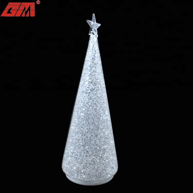 New arrival glass Christmas tree decoration with glitter and LED  inside for xmas decor tabletop christmas trees custom form ch manufacture