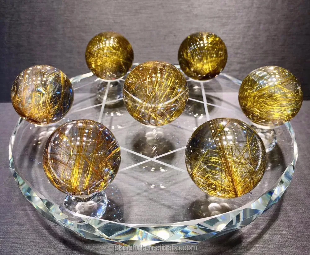 Wholesale Polished Natural Tourmaline Gold Rutilated Quartz Crystal Sphere Balls For Fengshui Decoration