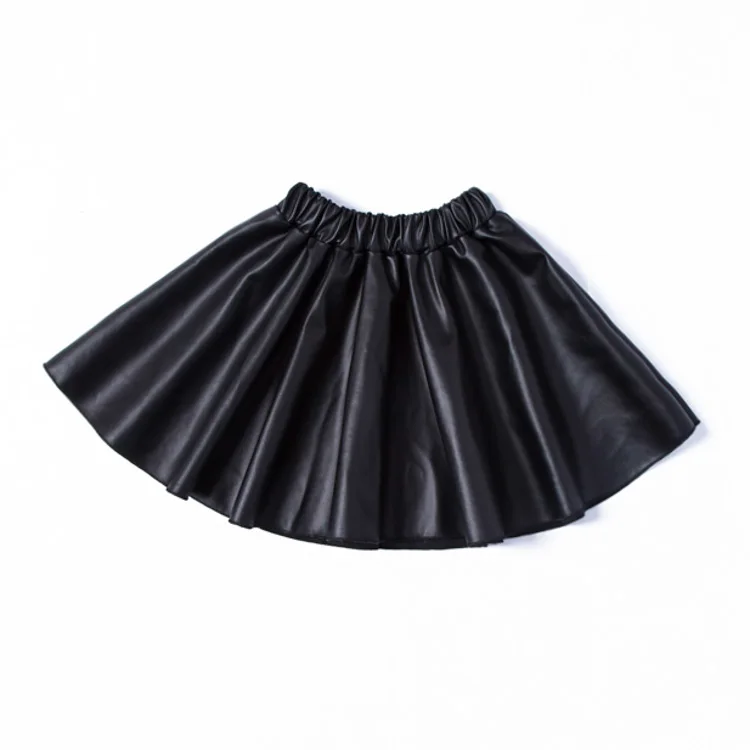 Falda de cuero de PU negro para niños pequeños y niñas Ropa Ropa para niña Faldas 