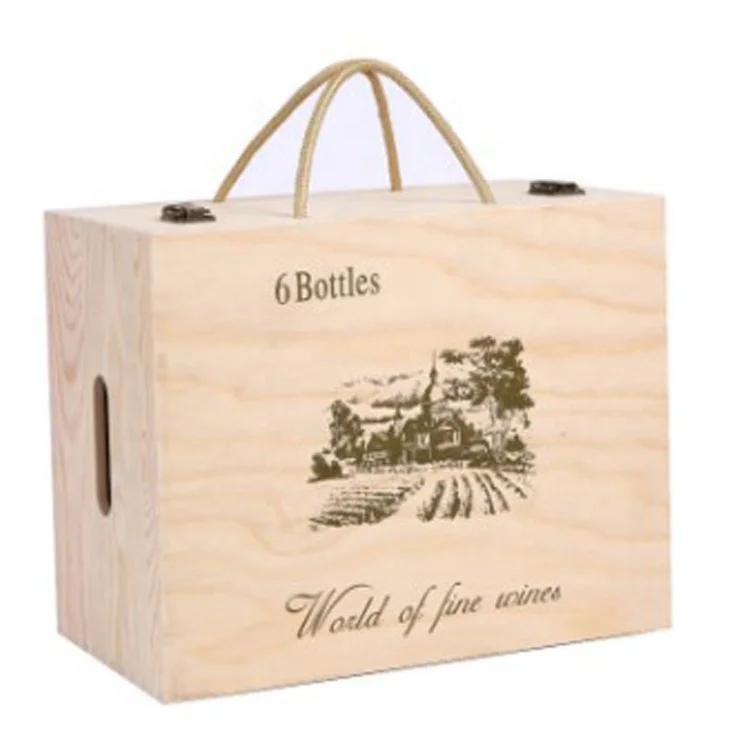 Коробка для хранения вина из натурального дерева 6 бутылок