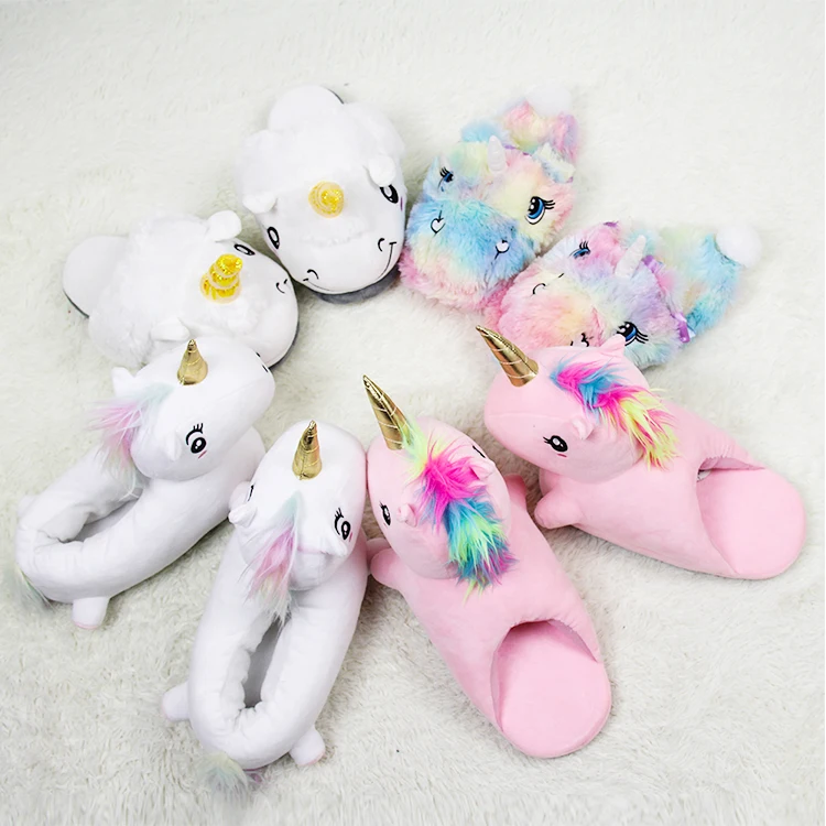 Fluffy Unicorn Plush Child Home Shoes LED Light Shining