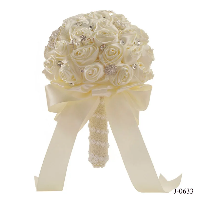 Crystal Rose Bridesmaid Wedding Bouquet Bridal Artificial Foam Silk Flower Decor 