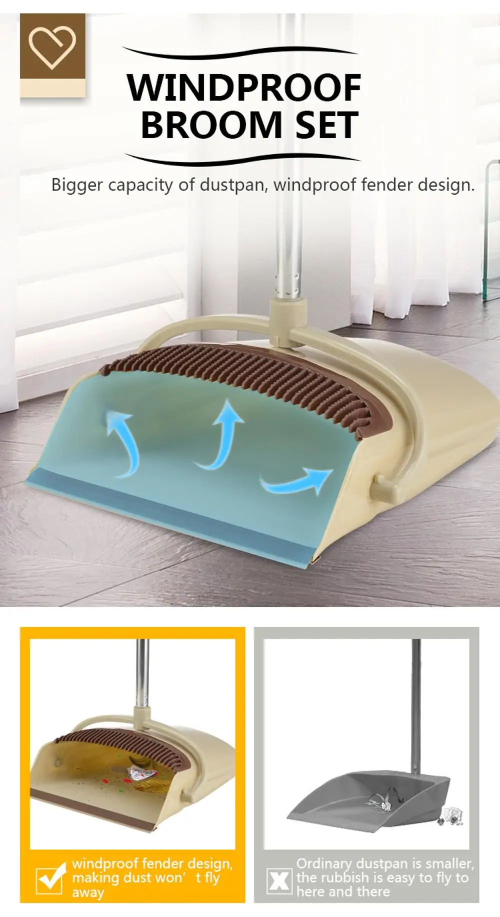 Dust Pan Broom Set With Upgrade Combo And Sturdiest Extendable Long